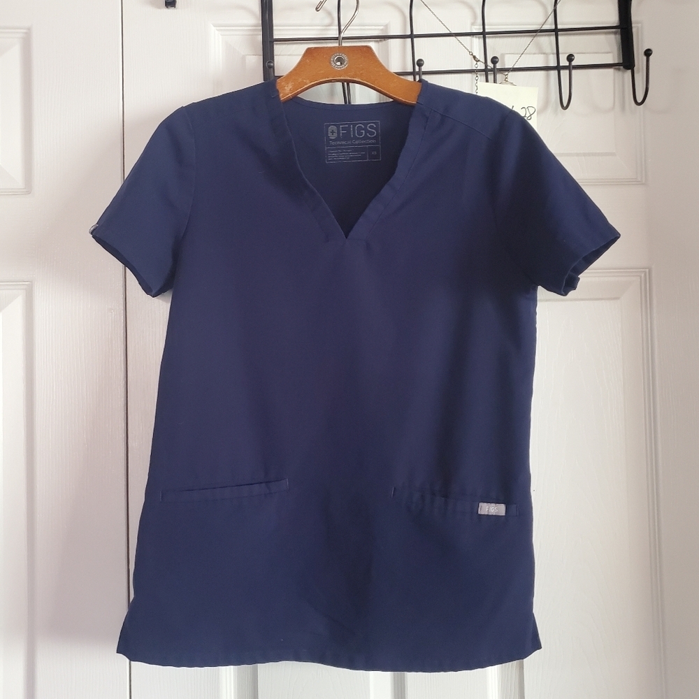 Figs Crub Top Blue Pullover Pockets Short Sleeves Technical Collection Size XS
